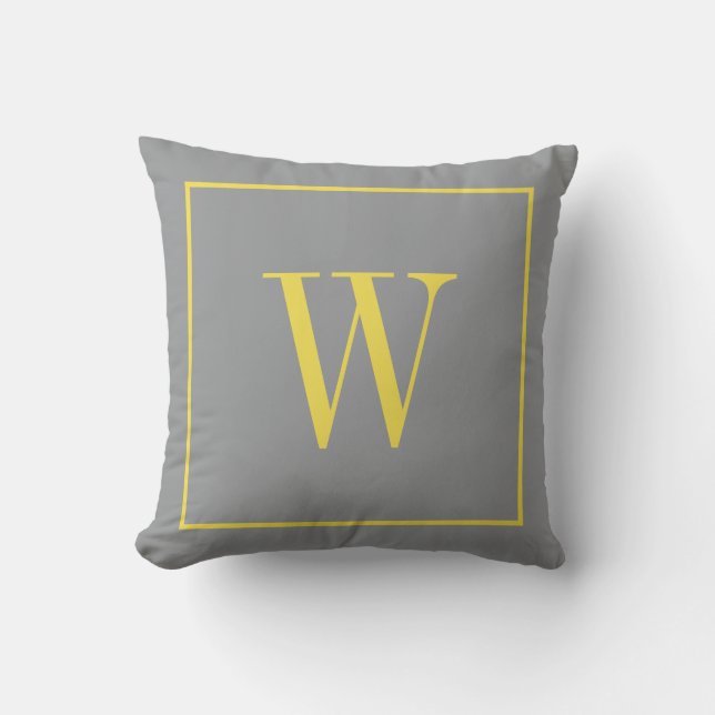 Coussin Monogramme Initiale Moderne Tendance Gris Jaune (Recto)