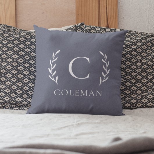 Coussin Monogramme Initiale Nom Bleu Rustique Intérieur Ex