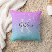 Coussin Monogramme Initiale Nom Rose Bleu Étincelle Fémini (Couverture)