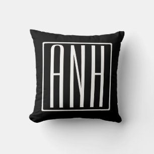 Coussin Monogramme Initiales 3 Modernes Gras Blanc sur N