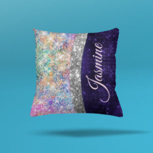 Coussin monogramme irisé de fausse parties scintillant vio