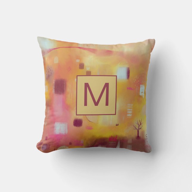 Coussin Monogramme jaune Abstrait moderne (Recto)