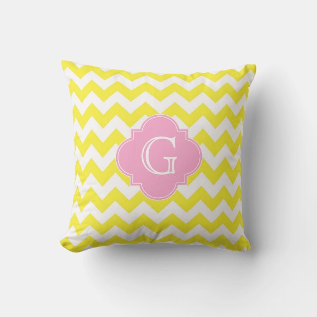 Coussin Monogramme jaune blanc Chevron rose Quatrefoil (Recto)