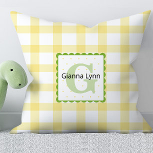 Coussin Monogramme jaune et vert En vichy bébé