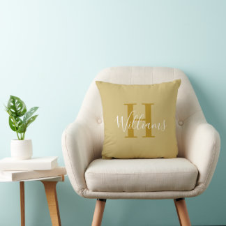 Coussin Monogramme jaune moutarde Nom Typographie de scrip
