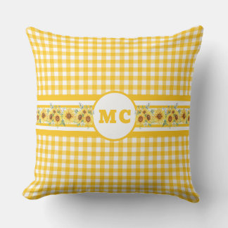 Coussin Monogramme jaune vif En vichy tournesol plaqué