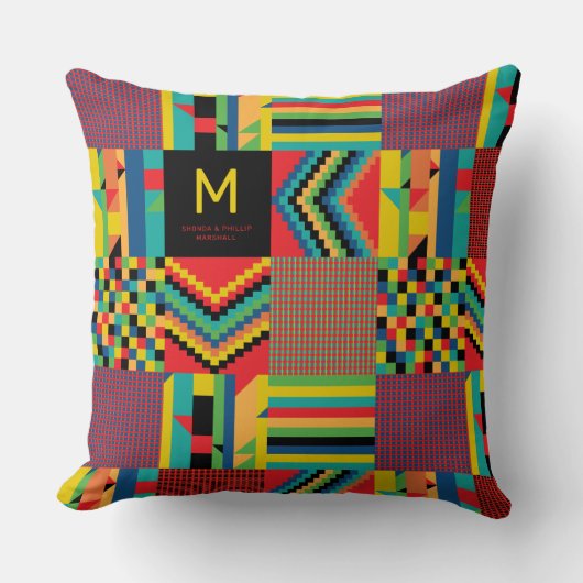 Coussin Monogramme Kente Style Tissu Kwanzaa Cadeau (Recto)