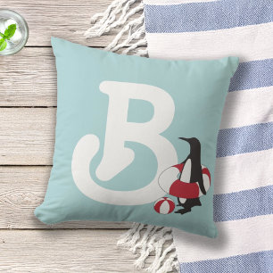Coussin Monogramme Kids Light Blue Cube Pingouin en carica