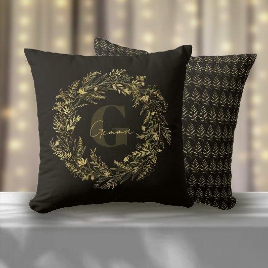 Coussin Monogramme Lettre G Botanique Dorée Grâce