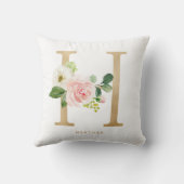 Coussin Monogramme lettre H floral à feuilles d'or fausses (Verso)