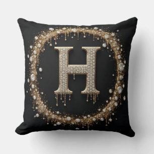 Coussin Monogramme lettre H or diamant doré