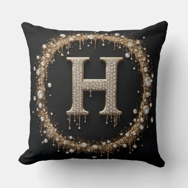 Coussin Monogramme lettre H or diamant doré (Recto)