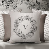 Coussin Monogramme lettre V feuille d'or velours