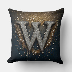 Coussin Monogramme Lettre W avec Diamants Perles