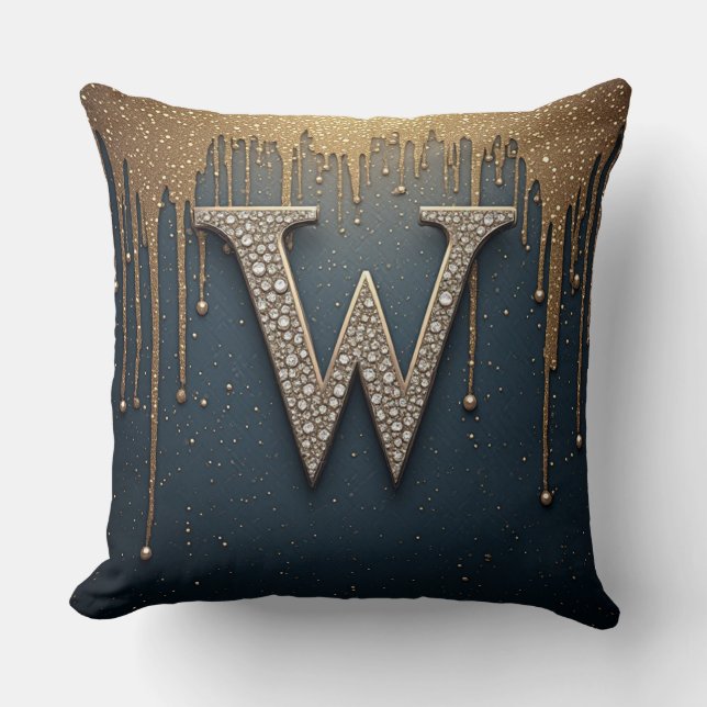 Coussin Monogramme Lettre W Avec Diamants Perles (Recto)