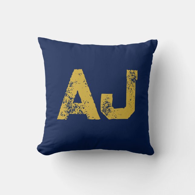 Coussin Monogramme Lettres Initiales Or & Bleu Simple (Recto)