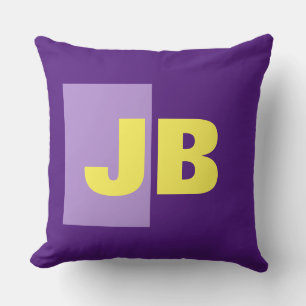 Coussin Monogramme Lettres initiales violet jaune