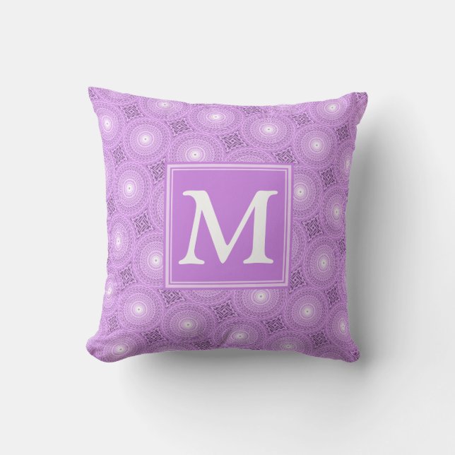 Coussin Monogramme lilas cercles pourpres motif (Recto)