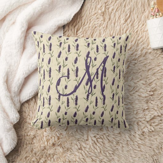 Coussin Monogramme lilas violet beige floral botanique (Couverture)