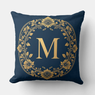 Coussin Monogramme M floral doré Décoration élégante pour