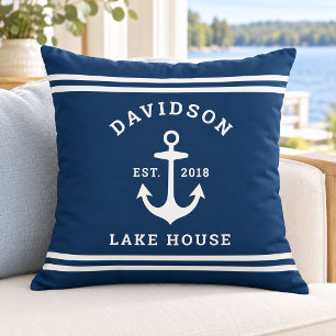 Coussin Monogramme Maison de Lac Ancre Marine Navale