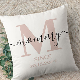 Coussin Monogramme Maman Écriture Élégante Rose Subtil