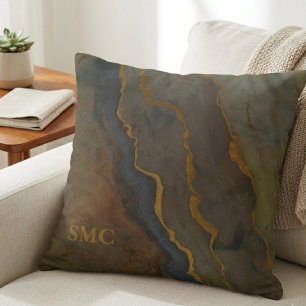 Coussin Monogramme Marbre Abstrait Or Moderne