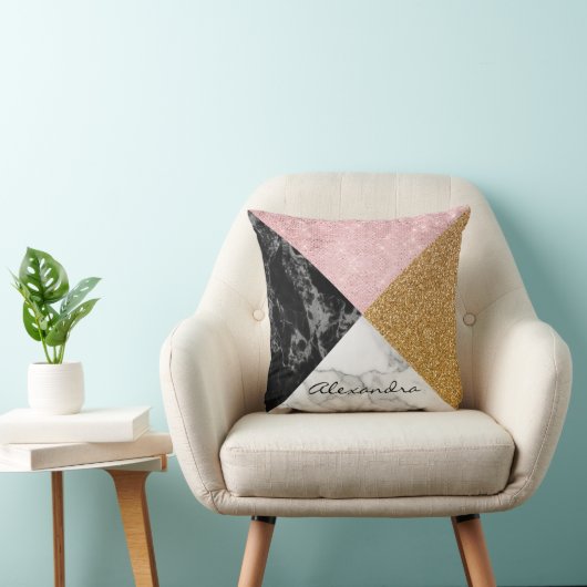 Coussin Monogramme Marbre et Parties scintillant Rose Or G (Chaise)