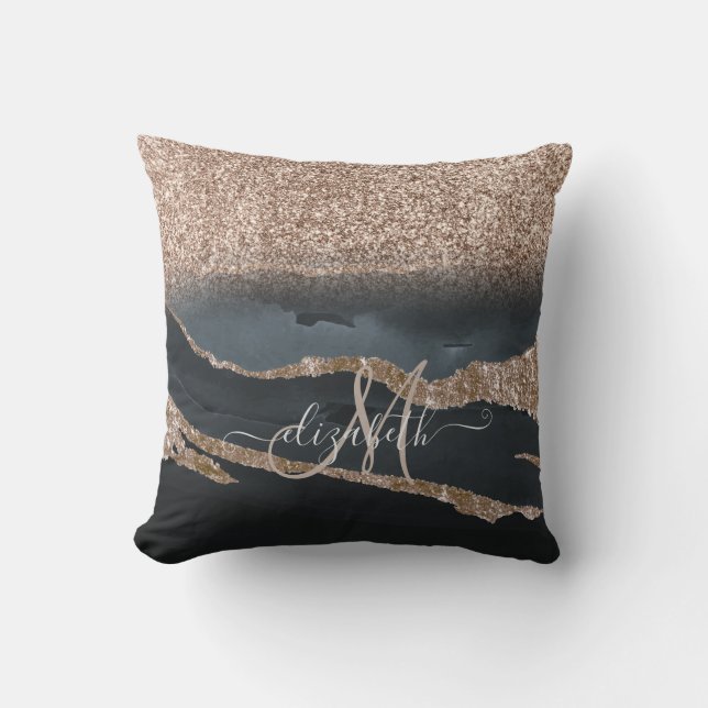 Coussin Monogramme Marbre Pailleté Moderne (Recto)