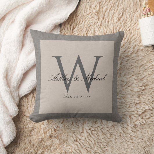 Coussin MONOGRAMME MARIAGE SCRIPT | Garde-photo Linen (Couverture)