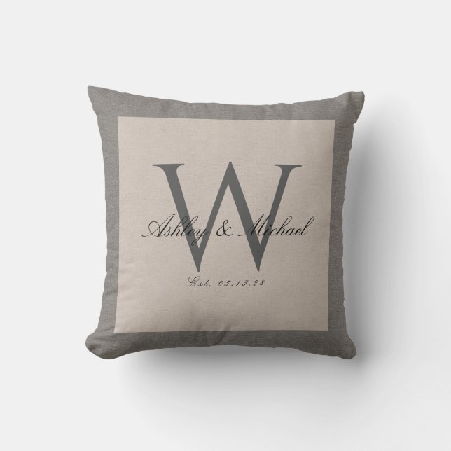 Coussin MONOGRAMME MARIAGE SCRIPT | Gardien de lin classiq (Recto)