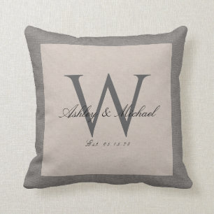 Coussin MONOGRAMME MARIAGE SCRIPT  Gardien photo Linen