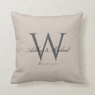 Coussin MONOGRAMME MARIAGE SCRIPT  Gardien photo Linen