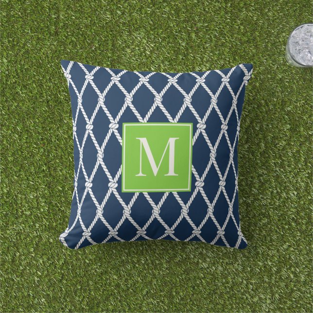 Coussin Monogramme Marin Prépa Côtière – Navy & Lime (Herbe)