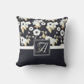 Coussin Monogramme Marine Bleu Blanc Floral Décor Anémone (Recto)