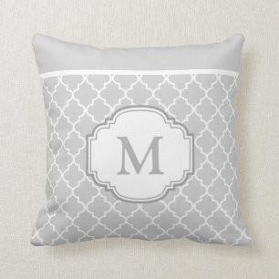 Coussin Monogramme marocain chic chic de motif de blanc