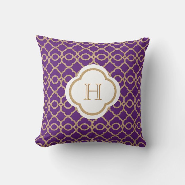 Coussin Monogramme marocain mauve et or (Recto)