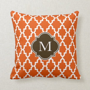 Coussin Monogramme marocain orange et Brown