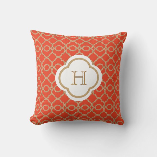 Coussin Monogramme marocain orange et or (Recto)