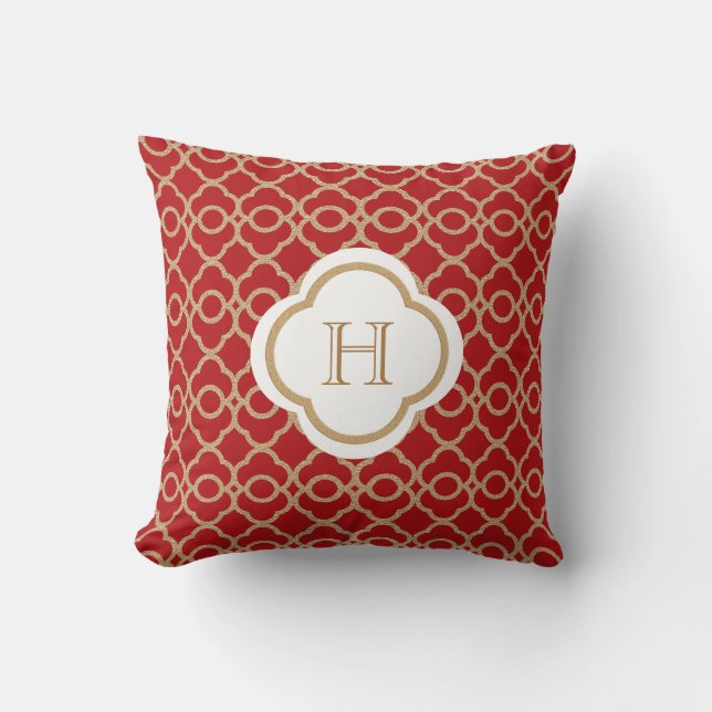 Coussin Monogramme marocain rouge et or (Recto)