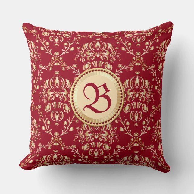 Coussin Monogramme médiéval magnifique de rouge de carmin (Recto)