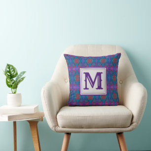 Coussin Monogramme moderne Abstrait pourpre