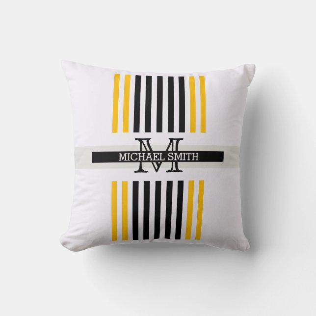 Coussin Monogramme Moderne Black Amber Stripes Motif (Recto)