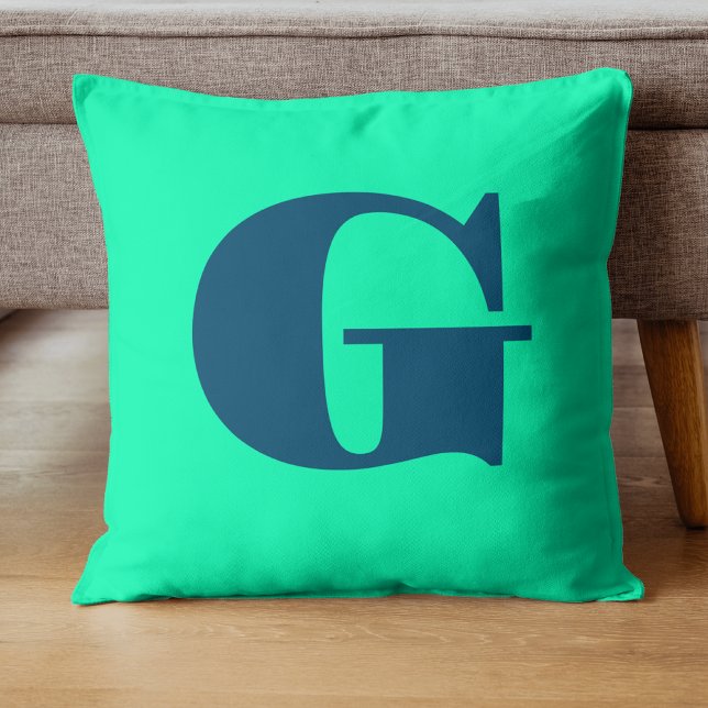 Coussin Monogramme moderne bleu océan | Seafoam Green (Créateur téléchargé)