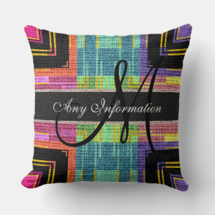 Coussin Monogramme Moderne Burlap Coloré Jute rustique
