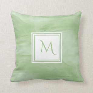 Coussin Monogramme moderne de marbre subtil vert clair