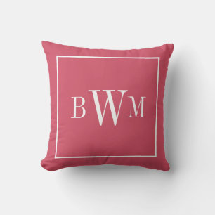 Coussin Monogramme Moderne Élégant Chic Féminin Rose Blanc