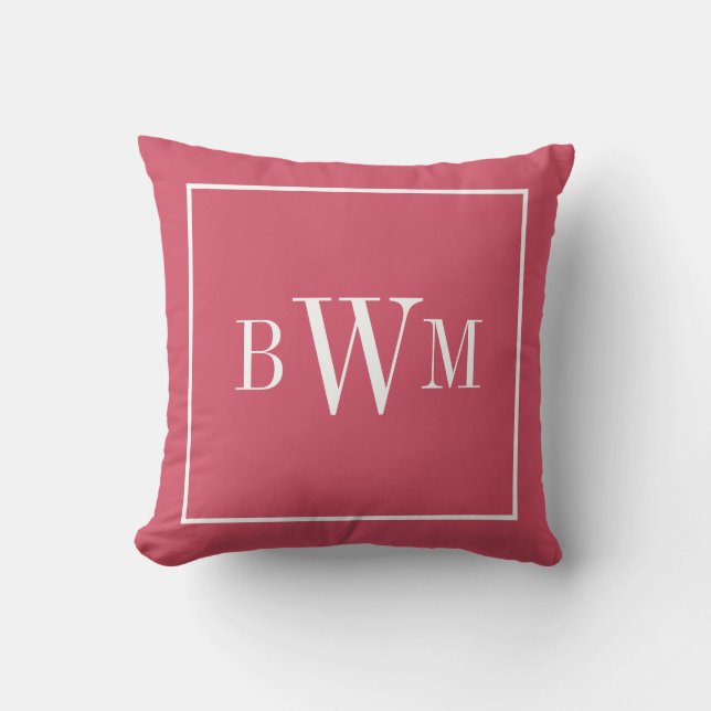 Coussin Monogramme Moderne Élégant Chic Féminin Rose Blanc (Recto)