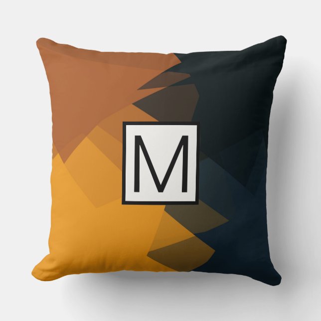 Coussin Monogramme Moderne Élégant Couleurs Rétro Géométri (Recto)
