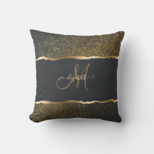 Coussin Monogramme moderne Elegant Gold Touch